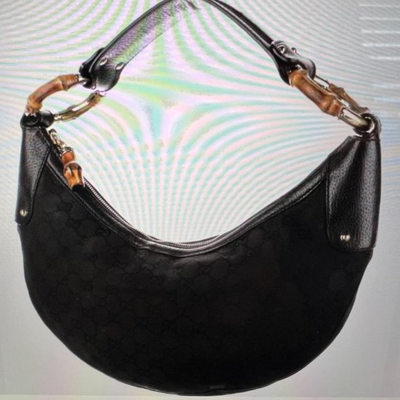Black Gucci print hobo style shoulder bag with bamboo handles - Picture 4 of 5